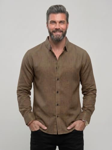 Image of NexaFlair Men's Regular Fit Solid Pattern Laffer Cotton Shirt with Long Sleeve Collared Neck Standard Length and Button Down Closure Type | Mens Casual Shirts | Man's Formal Shirts
