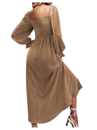 Floerns Women's Boho Square Neck Smocked Long Puff Sleeve A Line Maxi Dress3
