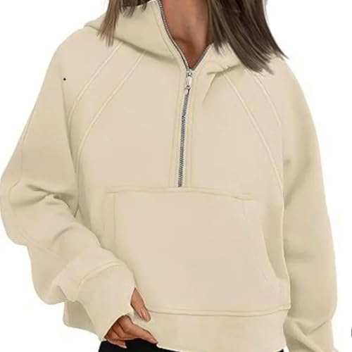 Pull court à capuche et fermeture éclair gris clair M