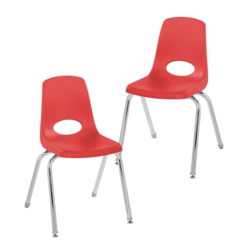 Image of FDP 16 inch School Stack Chair,Stacking Student Seat with Chromed Steel Legs and Swivel Glides for Classroom, Homeschool or Office - Red (2-Pack), 13049-RD