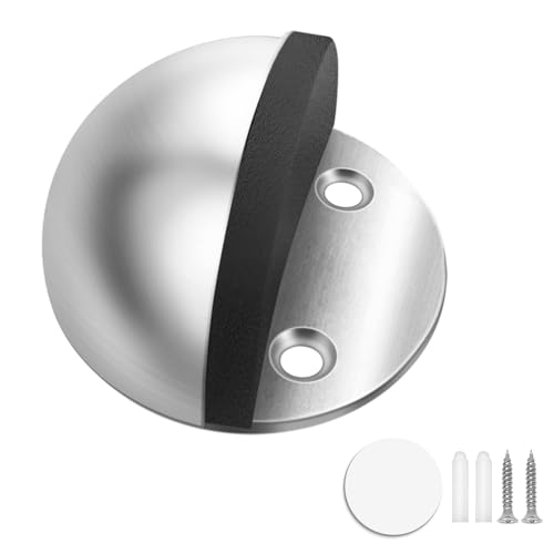 Door Stop Self Adhesive Floor Door Stopper No Drill Rubber Door Bumper Wall Protector, Brushed Stainless Steel