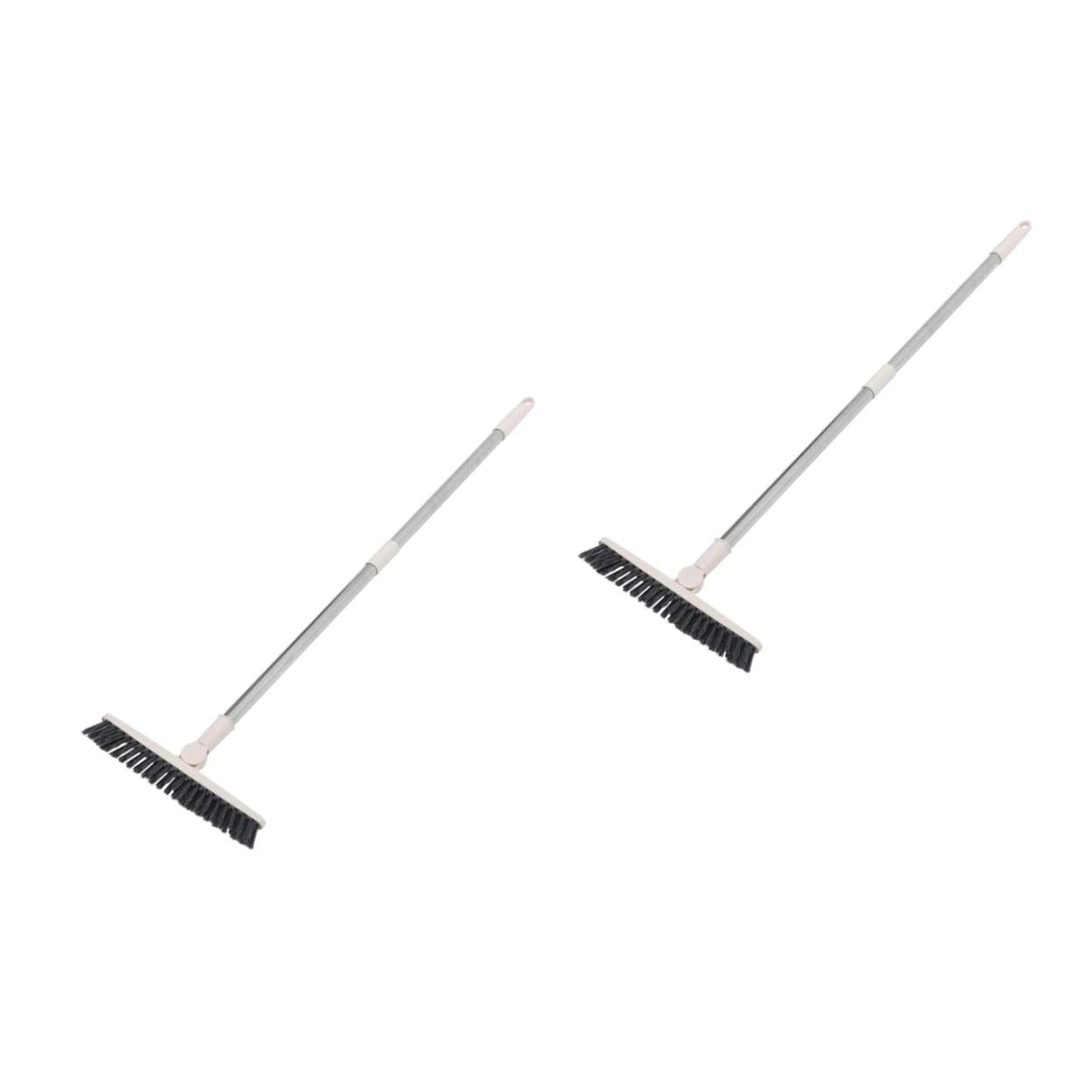 Genérico 2 Piezas Cepillo de Piso Giratorio Manejar escobas Equipo miga Car Cleaning Brush Crevice Cleaning Brush fregadora de Pisos Cepillo para Fregar con Mango Acero Inoxidable