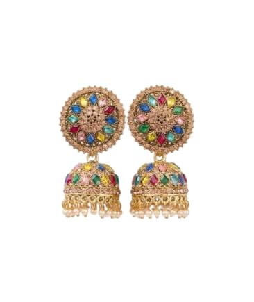 Traditional Chandbali Jhumka Earrings, Gold-Toned with Meenakari Work, Pearl Drops, Floral Stud/multicolor Earrings Packe ... - Review, Price and Buying Guide