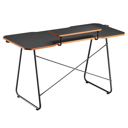 RS170 Gaming Desk avec Support de Moniteur, 136 x 60 cm, Porte-gobelet, Porte-Casque, Pieds antidérapants + Range-câbles RS125, modulaire, 20 Segments, Noir/Rouge – Image 6