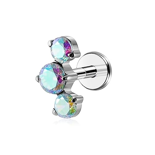 1pcs 16G G23 Titanium Threadless Labret Studs Push-in Colorful CZ Labret Cluster Tragus Helix Conch Lobe Rook Cartilage Push Back Sleeper Piercing Jewelry Earring Stud
