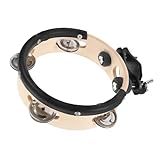 Healeved Drum Mounting Tambourine Bell 6-inch Wooden Hand Bell Clamp for Drum Set Hi-hat Accessory Percussion Instrument for Beginner and Professional Use