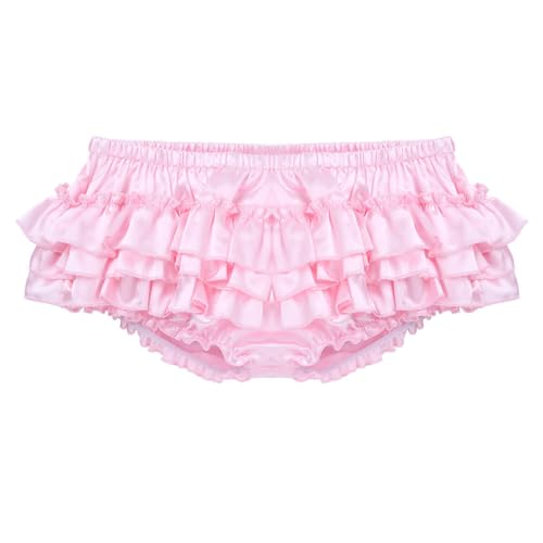 Men's Satiny Frilly Briefs Sissy Underwear Femboy Panties Tiered Ruffles Skirted Shorts Lingerie