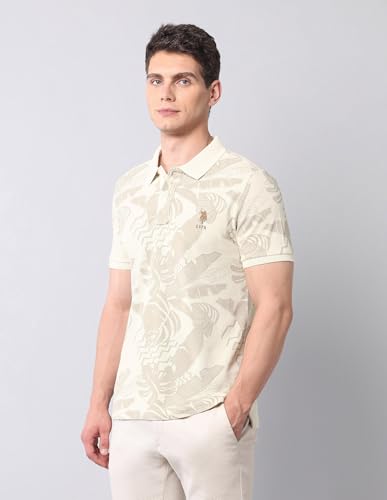 Image of U.S. POLO ASSN. Denim Co. Men's Tropical Printed Pure Cotton Polo Shirt