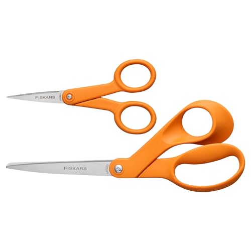 Fiskars Original Orange Handled Scissors 2-Piece Set 5 Micro Tip and 8 Stainless Steel Scissors Paper and Fabric Supplies for Office and Arts and Crafts Set Orange