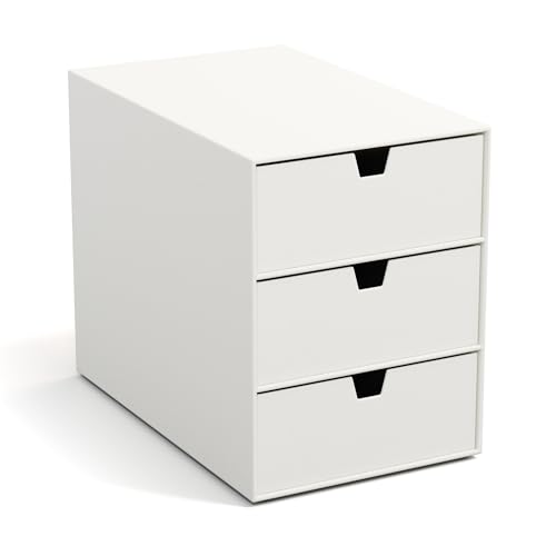 BIGSO INGRID Schubladenbox für Dokumente und Bürobedarf Schreibtisch Organizer mit 3 Schubladen Ablagesystem aus Faserplatte und Papier weiß