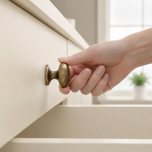 Image of trust4care 4-Pack Antique Brass 1.5 inch Bifold Closet Door Cabinet Knobs Pulls | Brushed Finish Large Wide Base Zinc Round Kitchen Cabinet Wardrobe Dresser Dummy Doorknobs, Furniture Sideboard Drawer Handle