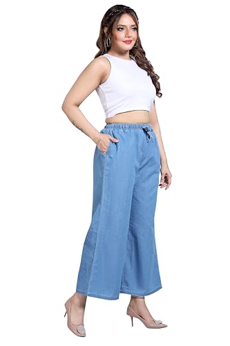 Image of BENKILS Women's Denim Cotton Blend Mid RIS Regular Fit Palazzo Pants - Available Size - S to 7XL