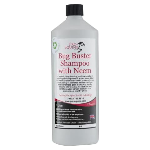 Pro-Equine Neem oil shampoo 100% natural 1Litre moisturises dry skin, reduces itching, ideal for mud fever, lice, sweet-itch control, mites and rainscald Cover