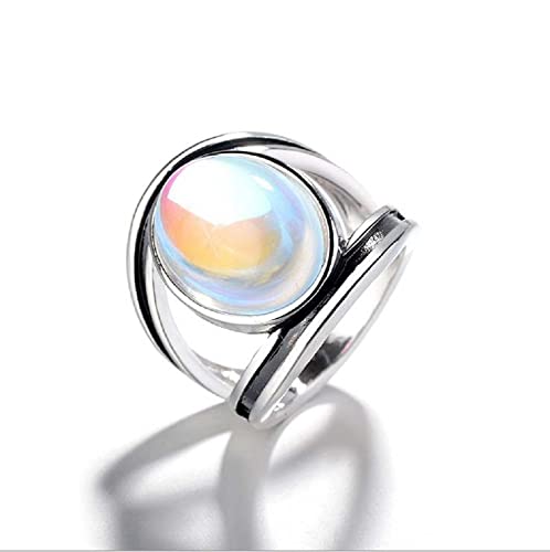 LRGKMCWTOB Vintage Moonstone Chunky Ring Boho Faux Dainty Native Gemstone Ring Moonstone Statement Ring Jewelry for Women Sterling Silver Retro Style Promise Creative Band Ring Gift Size 94
