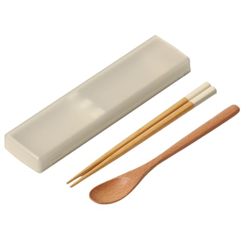 ansio 音がなりにくい 抗菌 箸 スプーン 18cm 引きフタ 箸箱 セット 天然木 サンド ベージュ 食洗機 対応 日本製 CT-27