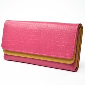 KLOUD City Synthetic Leather Stone Pattern Double Layer Women Wallet (Hot Pink)