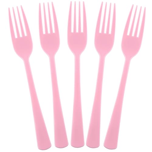 Kochorie 180 Pcs Light Pink Plastic Forks Disposable Silverware Heavy Duty Plastic Cutlery Set Heat Resistant Durable Utensils Flatware for Party Wedding Birthday Supplies and Daily Use