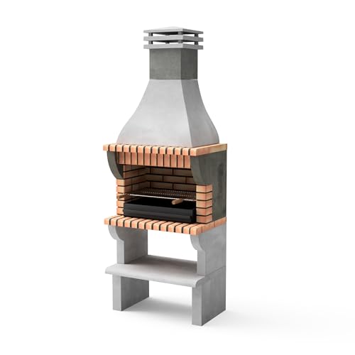 MOVELAR - Barbacoa de Obra Prefabricada de Leña y Carbón Modelo Maipu XL (Gris, Naranja - 86,5 x 58 x 245 cm) REF: 3531/3 - Cocina de Exterior con Parrilla Mellada para Jardín o Terraza