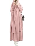 Onsoyours Damen Muslimisches Zweiteiliges Gebetskleid Maxi Kleid für Frauen Abaya Kleid Islamischer Naher Osten Dubai Türkei Abaya Kaftan Länge Hijab Kleid A Rosa Einheitsgröße