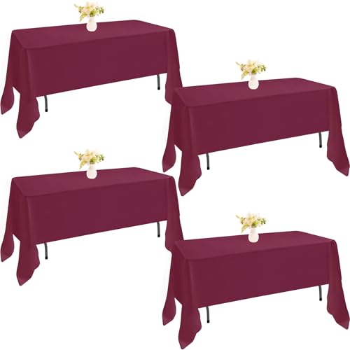 Image of 4 Pack Rectangle Tablecloth 60x126 Inch Burgundy Washable Polyester Table Cover for Wedding Dining Table Buffet Parties Banquet Decoration(Burgundy)