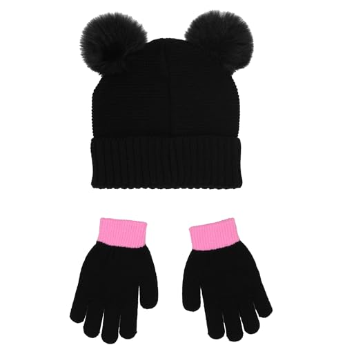 Minnie Mouse Big Kids Girls Knit Hat with Pom Pom Ears and Glove Set2