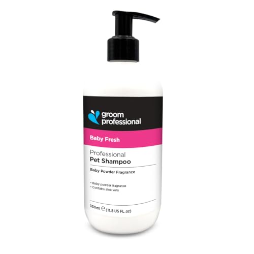 GROOM PROFESSIONAL Baby Fresh Dog Shampoo - Soothing Baby Powder Dog Shampoo - Gentle for Sensitive or Itchy Skin - Removes Dandruff & Smelly Puppy Odours w/Aloe Vera to Help Itching Relief 350ml