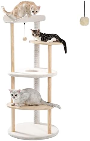 PETEPELA Cat Tree Cat Tower for Indoor Cats,5-Level Cat Play House Cat Activity Center with Scratching Posts Beige
