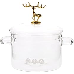 ERINGOGO Olla De Vidrio Con Tapa De Ciervo - 1. Olla de cocina navideña 9L / 63Oz con tapa y mango olla olla de vidrio borosilicato alto olla olla fuego lento