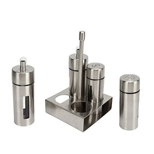 Aumotop Botella de Vinagre, Contenedor de Pimienta, Juego Vinagrera Sal y Aceite, Botella Vinagre Acero Inoxidable, Pimentero con Soporte Base para el Hogar, Apartamento, Cocina, Restaurante