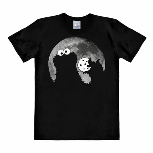 Logoshirt Sesamstraße T-Shirt Damen & Herren Krümelmonster Vollmond Schwarz Kurzarm 100% Baumwolle Offiziell Lizenziertes Originaldesign