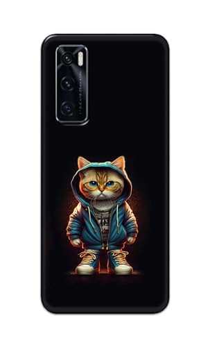 Image of Plastic Printfidaa Printed Hard Back Cover Case For Vivo V20 Se Back Cover (Hipster Cat) -112, Black