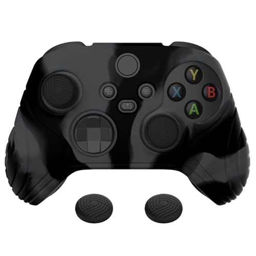 eXtremeRate PlayVital Samurai Edition Anti-Slip Controller Grip Silicone Skin for Xbox Core Controller, Ergonomic Protective Case Cover for Xbox Series S/X w/Thumb Grips - Dark Gray &amp; Black