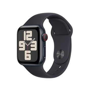 Apple Watch SE GPS + Cellular • Caixa meia-noite de alumínio – 40 mm • Pulseira esportiva meia-noite – P/M