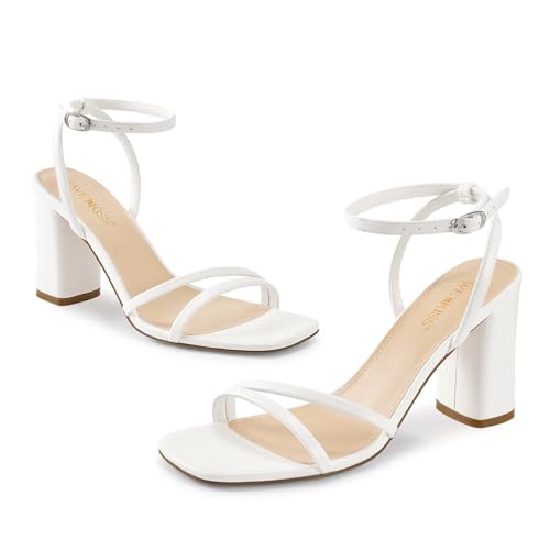 Image of wetkiss Womens Sandals Chunky Strappy Heels Square Open Toe Ankle Buckle Comfort Dress Party Shoes