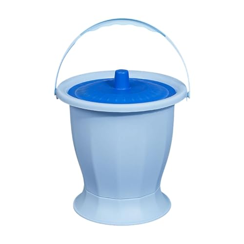 Almencla 便器 尿器 夜間用水差し 蓋付き ハンドル付き 吐き出し口 便器 バケツ 女性用 男性用, リングのない青