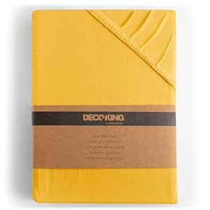 DecoKing Fitted Sheet Super Emperor 100% Combed Cotton Soft Jersey Bed Sheet 200x220-220x240 cm Yellow Amber