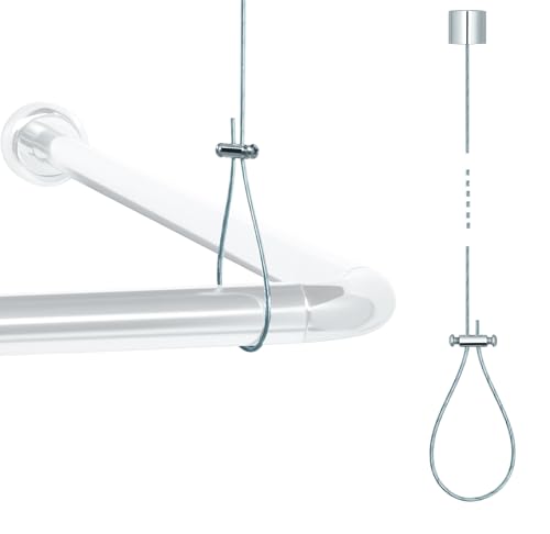 Libaro Ceiling Mounted Shower Curtain Rod Support &ndash; Adjustable 60&Prime; Ceiling Suspension Holder for...