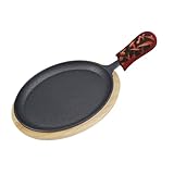 Auch Cast Iron Fajita Plate Set Fajita Plate Sizzler Pan with Wooden Tray Anti Scald Protection Hot Mitt Cast Iron Skillet Set for Home Barbeque Kitchen Party Restaurant