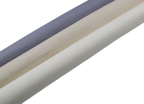 Image of KCS 3 pc of 15 inch x 18 inch(38cmx45cm) 14 Count Cross Stitch Cotton Aida Cloth Needlework Rolled Fabric Box,14CT,Antique White+Oatmeal+Light Steel Grey