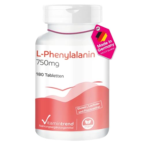 Vitamintrend L-Phenylalanin 750mg 180 Tabletten 750mg L-Phenylalanin pro Tagesdosis Nahrungsergänzungsmittel vegan ohne Magnesiumstearat in Deutschland hergestellt