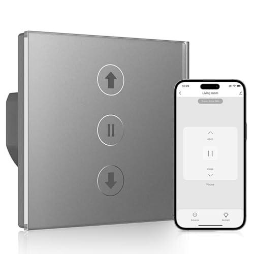Interruptor Persiana Wifi 80 * 80mm, Interruptor de Persiana Inteligente Control por Voz Compatible con Alexa/Google Home/Smart Life, Requiere Cable Neutro, Gris
