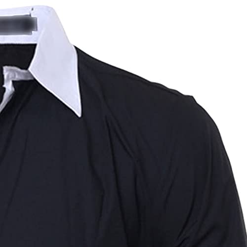 DGHM-JLMY Men's Casual Contrast Collar Long Sleeve Shirt Contrast Button Down Dress Shirt Wrinkle-Free Business Shirt3