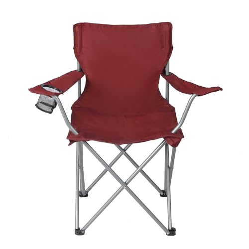 Basic Quad Folding Camp Chair with Cup Holder, Red, Adult