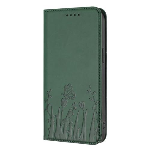 PONRFEKT Funda Cartera para OPPO A16 / A16S,Funda Libro de Cuero PU con Tarjetero,Cierre magnético,función Soporte y protección antichoques-Verde Oscuro
