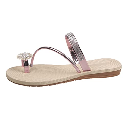 SHOBDW Chanclas Mujer De Mujer Conjunto Perlas Para Niñas Sandalias Elásticas Con Punta Plana Casuales El Zapatillas Zapatillas Playa Cómodas Zapatos Elegantes Verano Cangrejeras Vestir Oro rosa 37