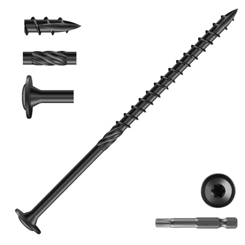 Image of #14 x 5 Inch Lag Screws (25Pcs) 1lb. Structural Wood Screw, Black, Carbon Steel, Washer Head, Rust Resistant epoxy Coated, T30 Star Bit