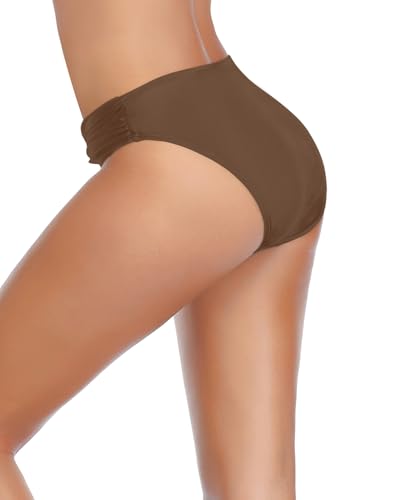 Image of Tempt Me Women Twist Bikini Bottom Moderate High Cut Bathing Suit Bottoms Ruched Swimsuit Bottom