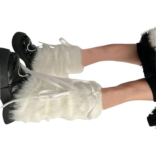 Women Gothic Punk Harajuku Plush Leg Warmers Japanese JK Sweet Ribbon Bowknot Warm Furry Boots Cover Leg Sleeve Socks4