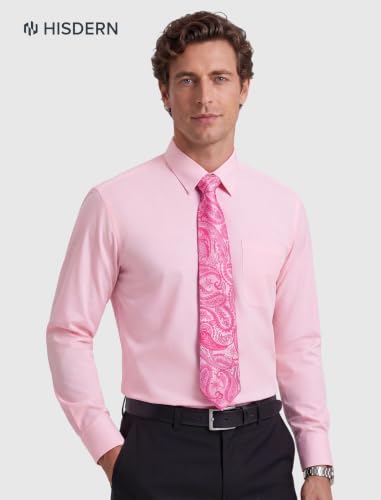 Image of HISDERN Mens Dress Shirt with Tie Pocket Square Set Classic Button Down Shirt Matching Tie Long Sleeve Shirts