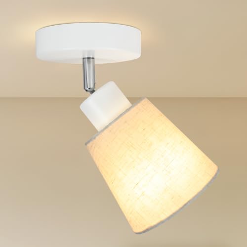 HiBay 1-Light Ceiling Light Fixture, Directional Spotlight w/Linen Shade, White Modern Spot Track Lighting Indoor for Kitchen, Bedroom, Living Room, E26 Base (Bulbs Not Included)